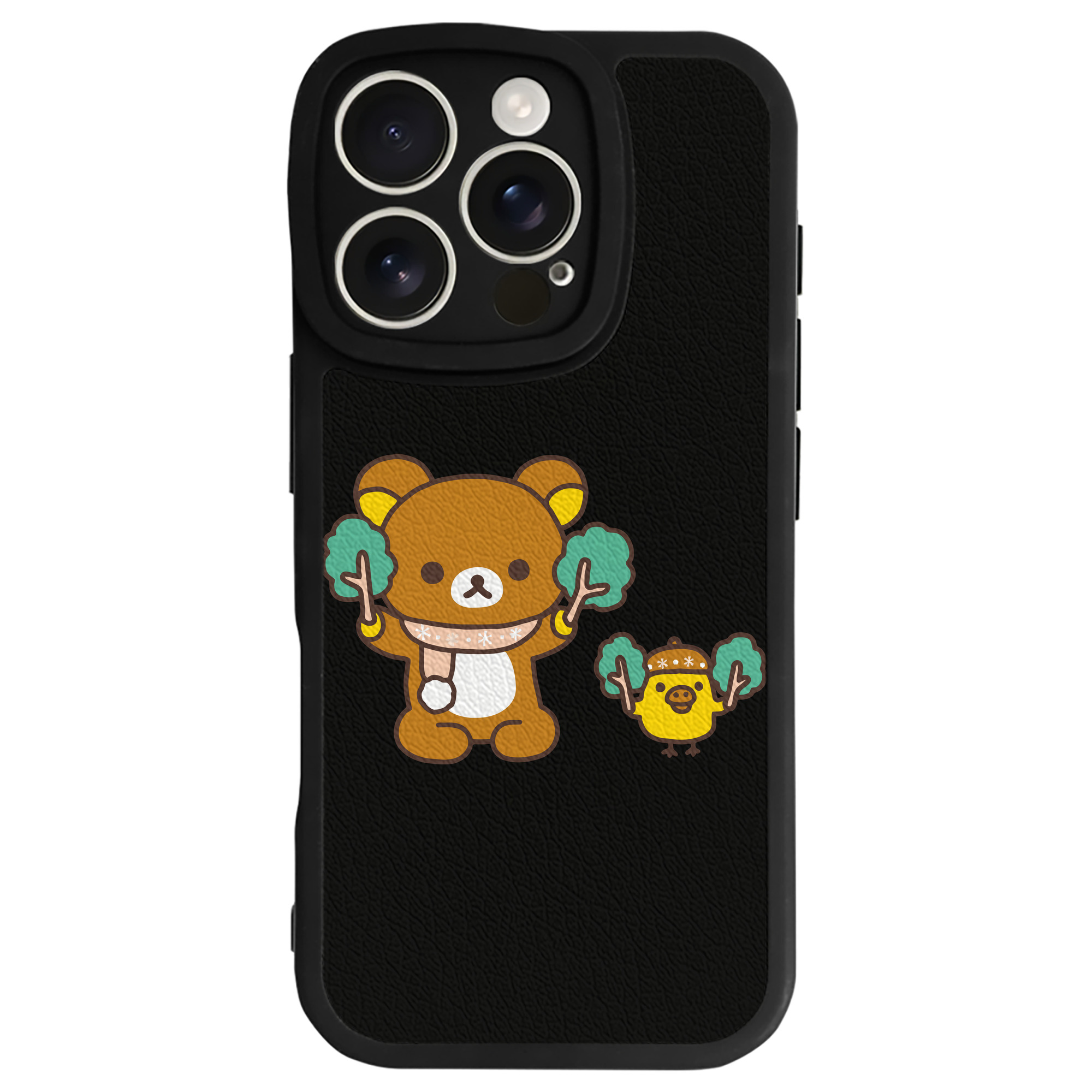 （画像用） リラックマ リラックマ キイロイトリ Rilakkuma Korilakkuma Kiiroitori 【iPhone 16シリーズ対応】シリコンスマホケース（レザー調） 材質：シリコン